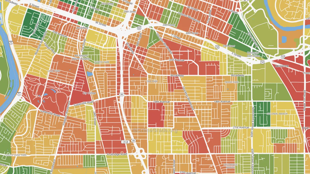 Central Oak Park, Sacramento, CA Map of Burglary Rates