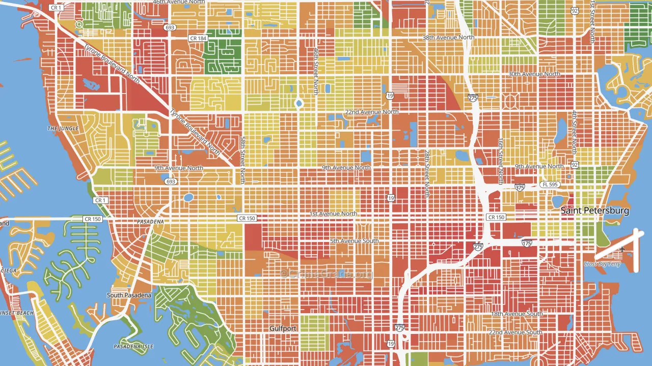 Central Oak Park, St. Petersburg, FL Map of Burglary Rates
