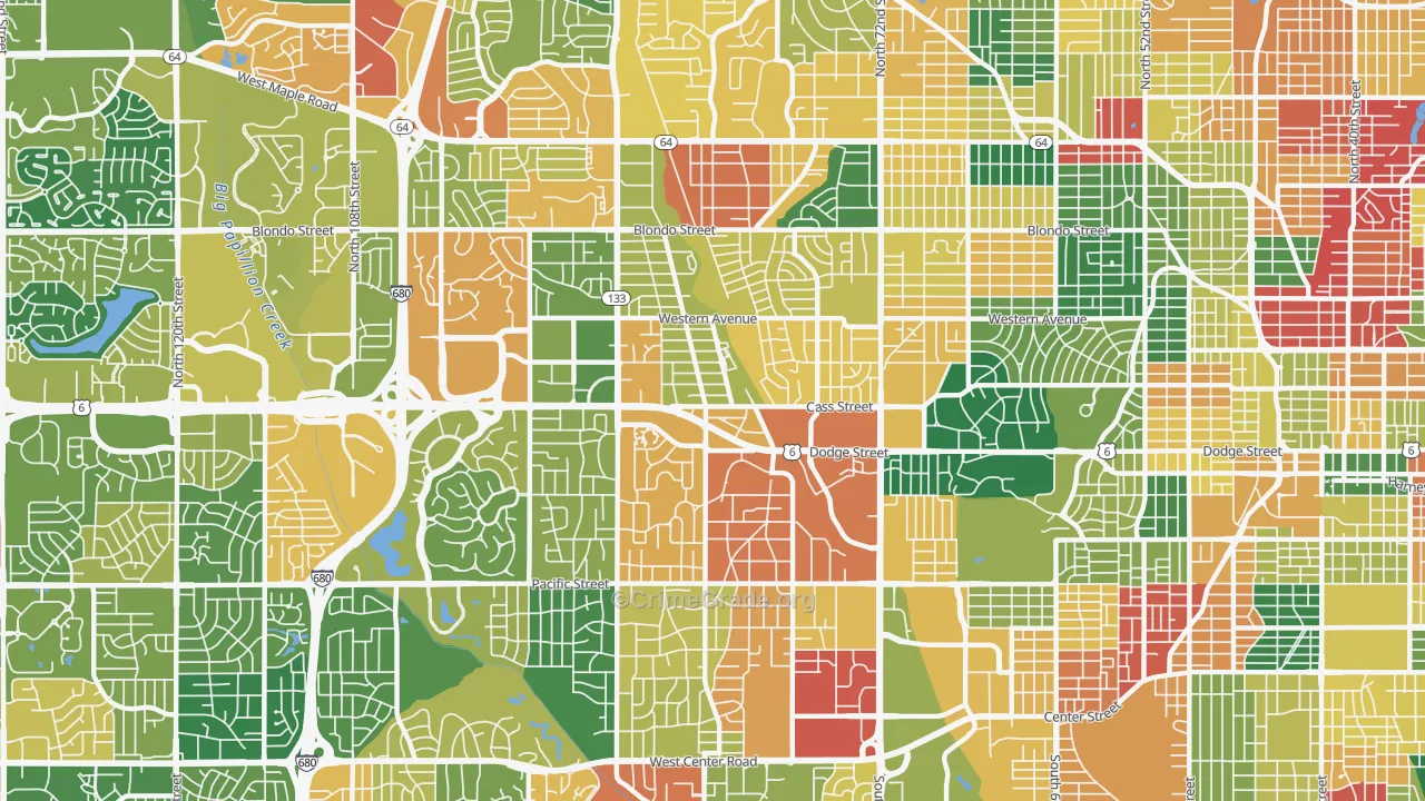 Central Omaha, Omaha, NE Map of Burglary Rates
