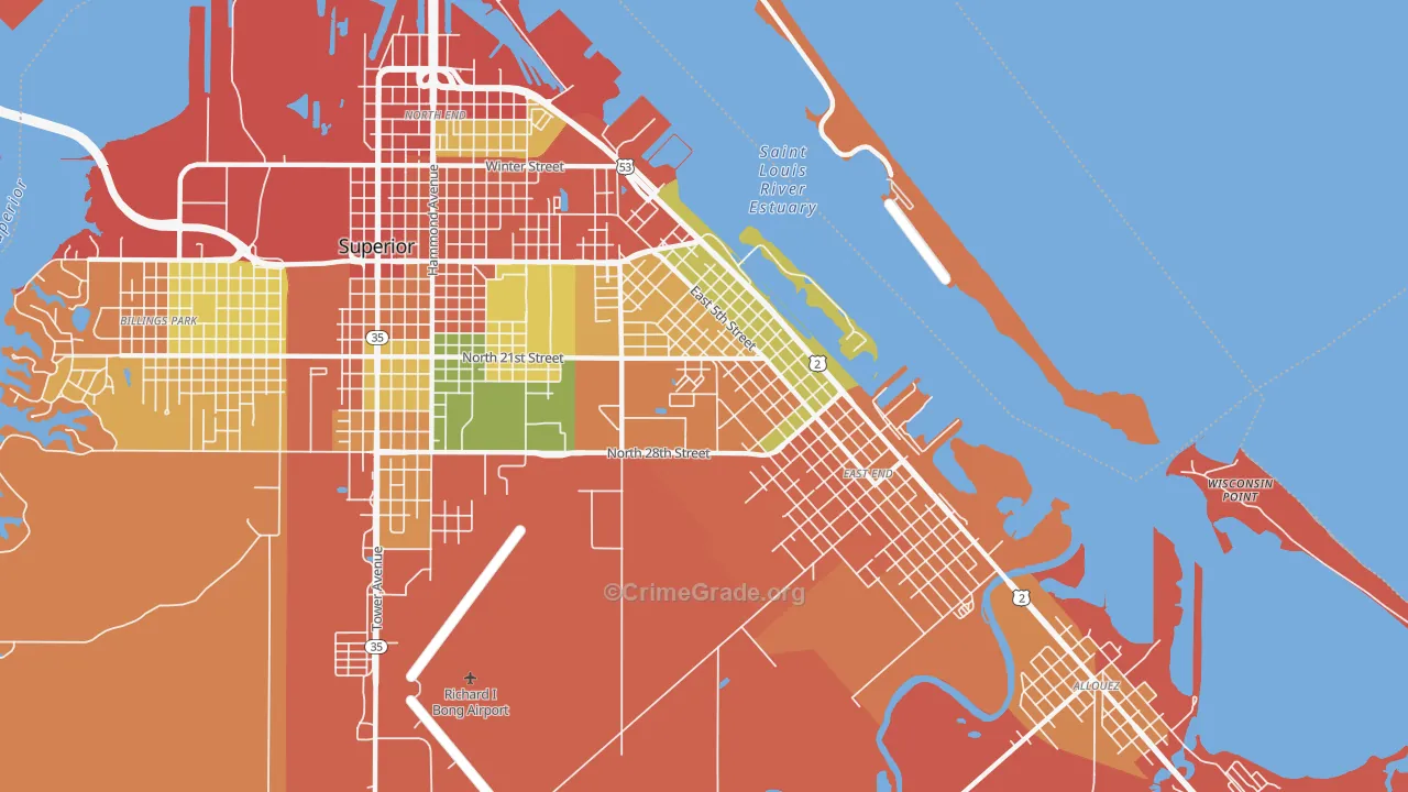 Central Park, Superior, WI Map of Burglary Rates