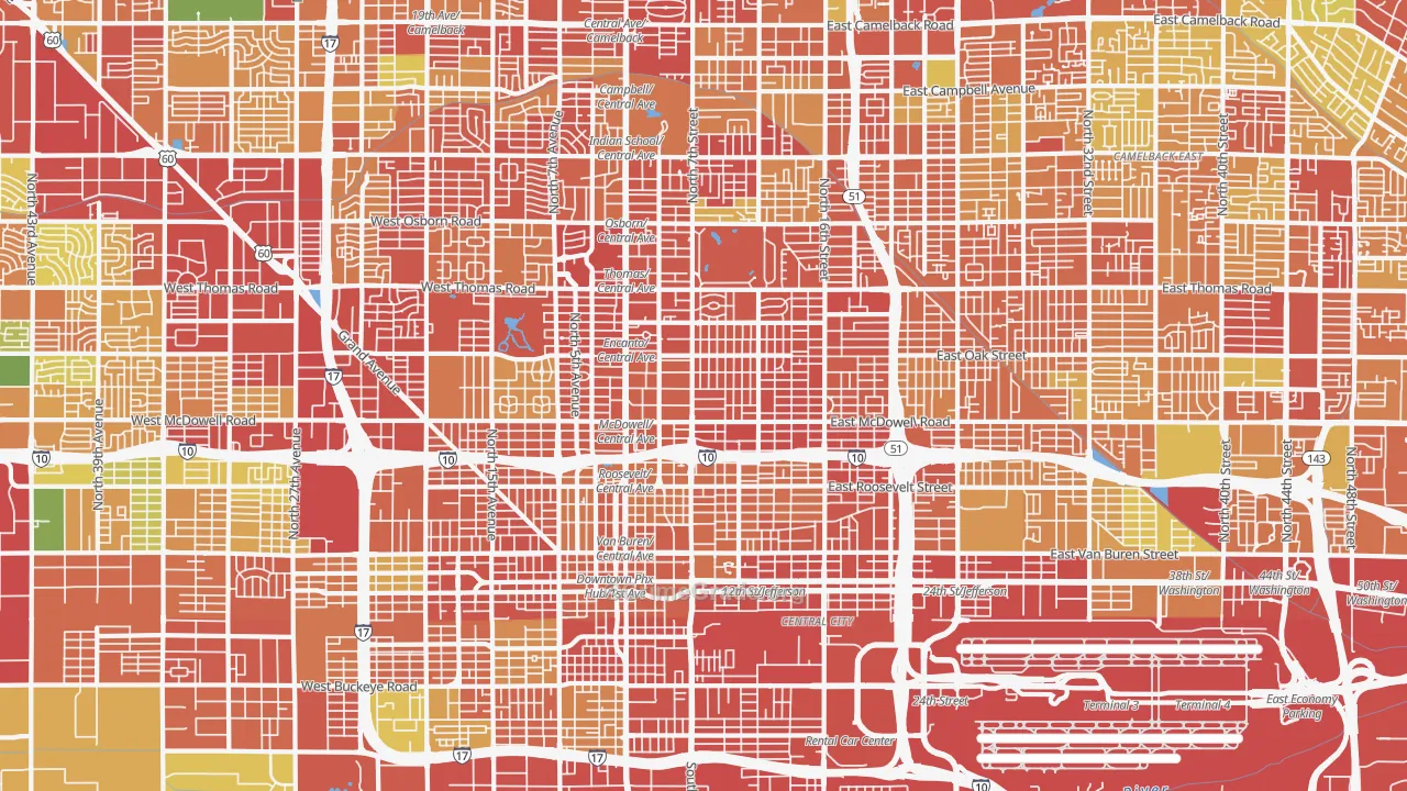 Central Phoenix, Phoenix, AZ Map of Burglary Rates