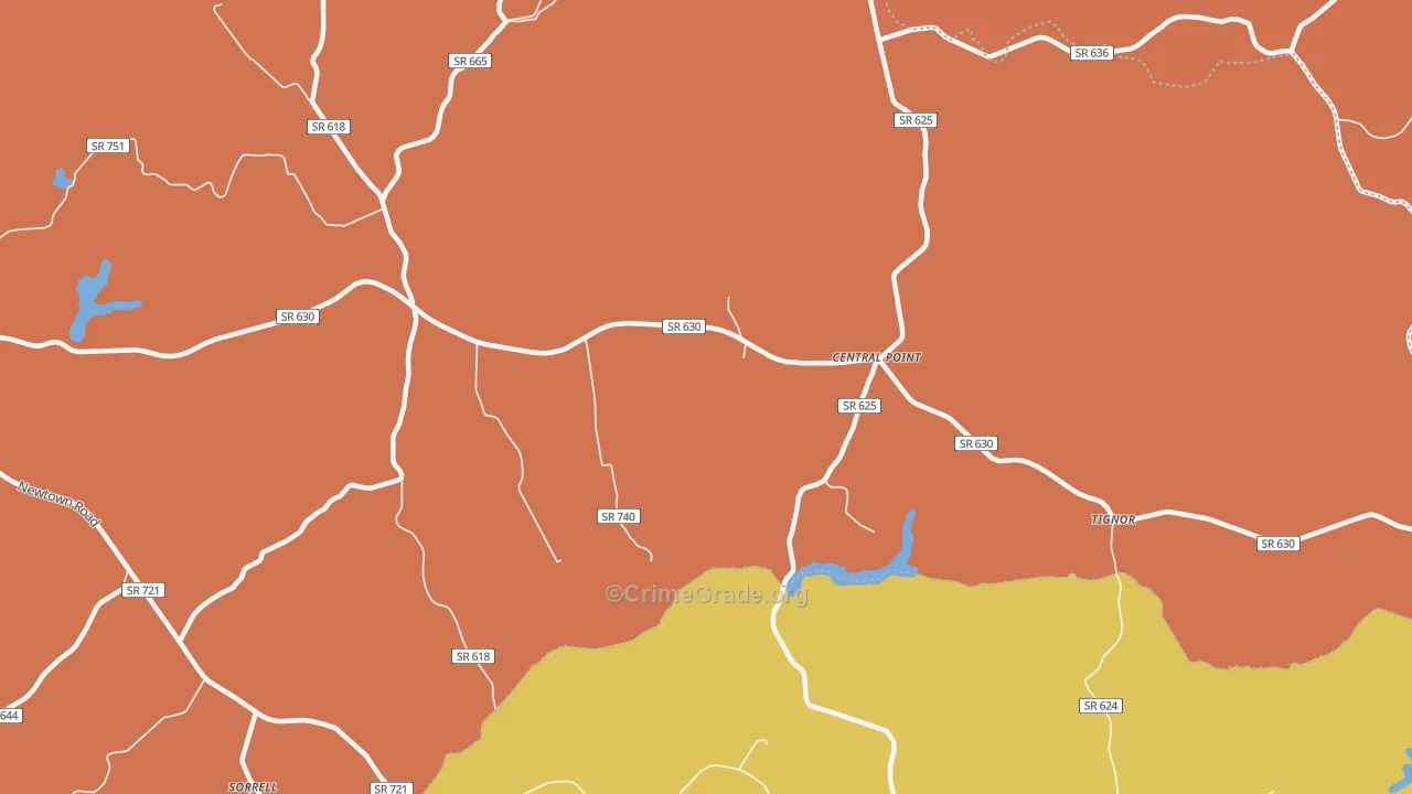 Central Point, VA Map of Burglary Rates