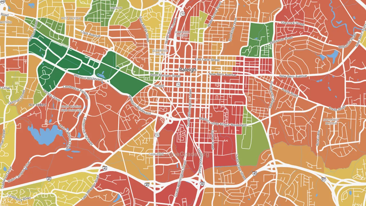 Central, Raleigh, NC Map of Burglary Rates