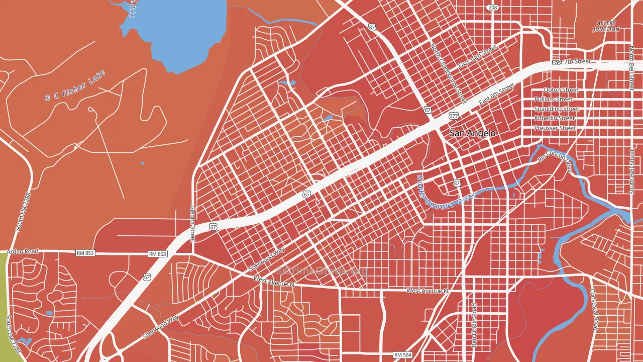 Central, San Angelo, TX Map of Burglary Rates