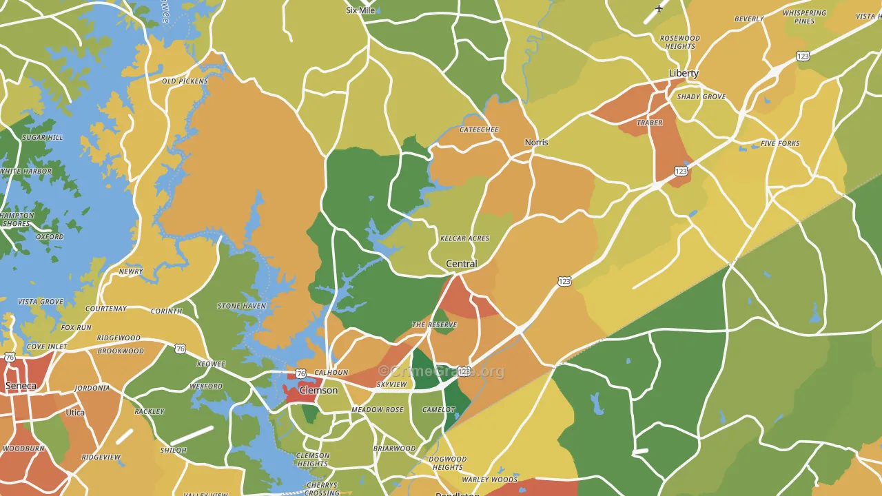 Central, SC Map of Burglary Rates