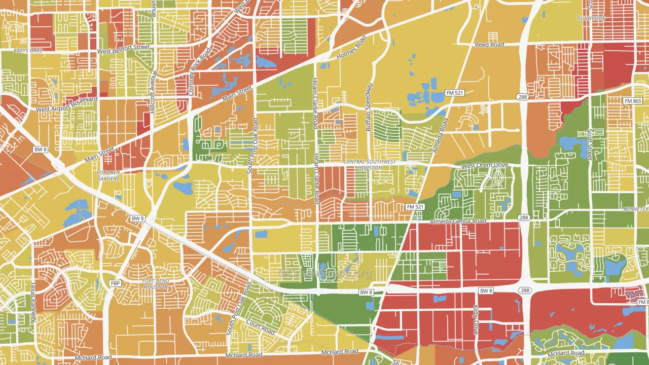 Central Southwest, Houston, TX Map of Burglary Rates