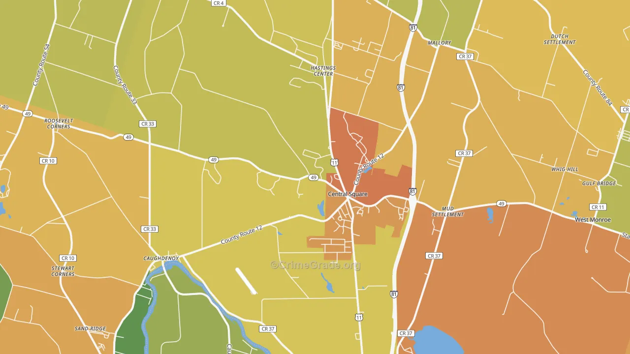 Central Square, NY Map of Burglary Rates