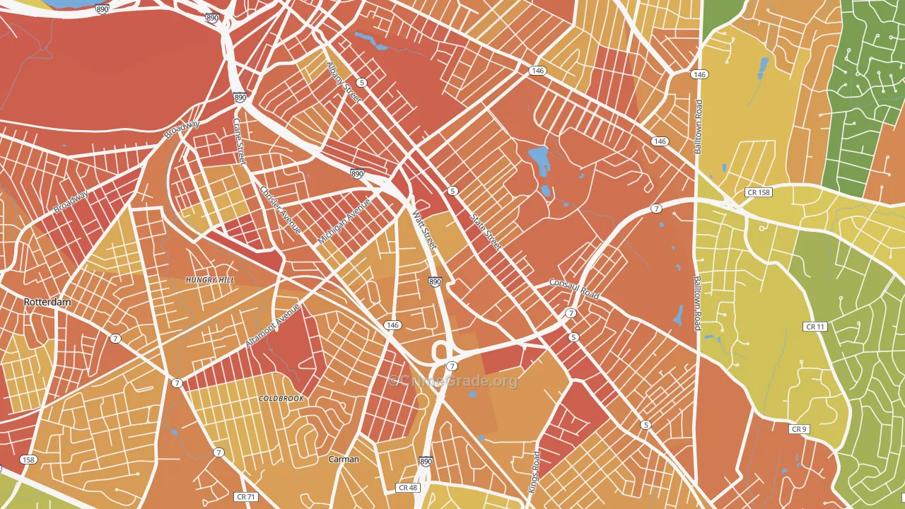 Central State, Schenectady, NY Map of Burglary Rates