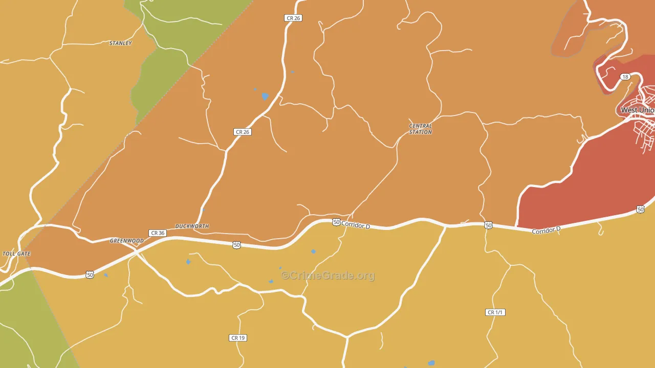Central Station, WV Map of Burglary Rates