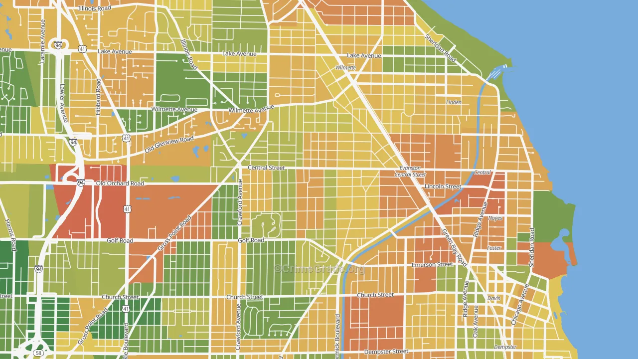 Central Street Merchant District, Evanston, IL Map of Burglary Rates