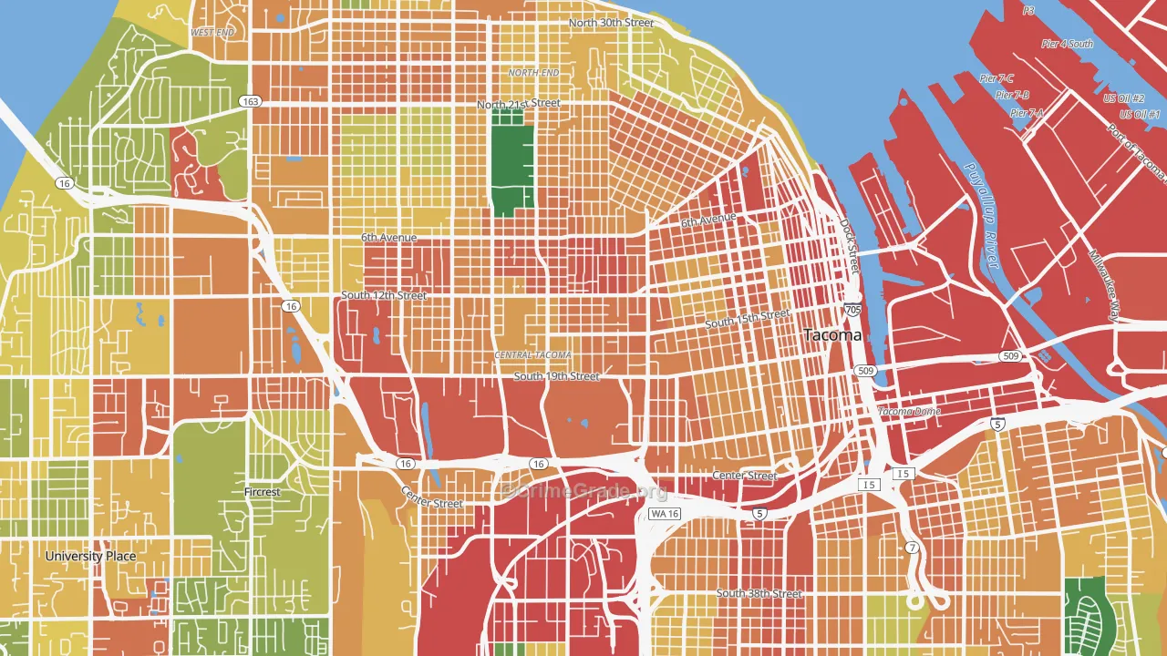 Central, Tacoma, WA Map of Burglary Rates