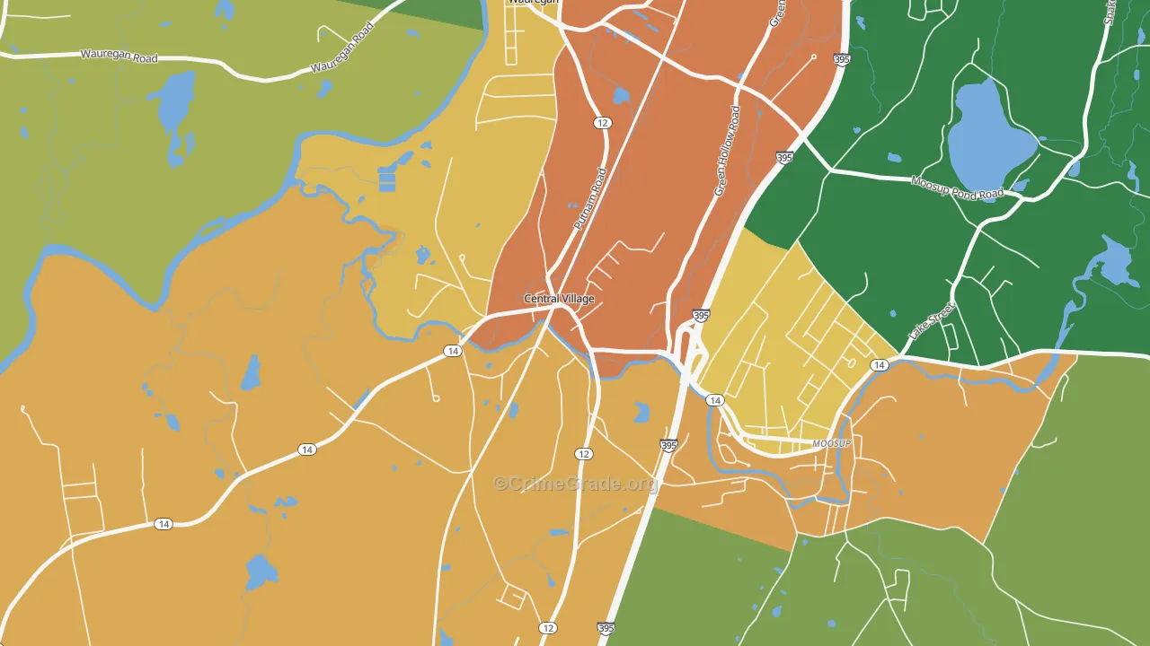 Central Village, CT Map of Burglary Rates