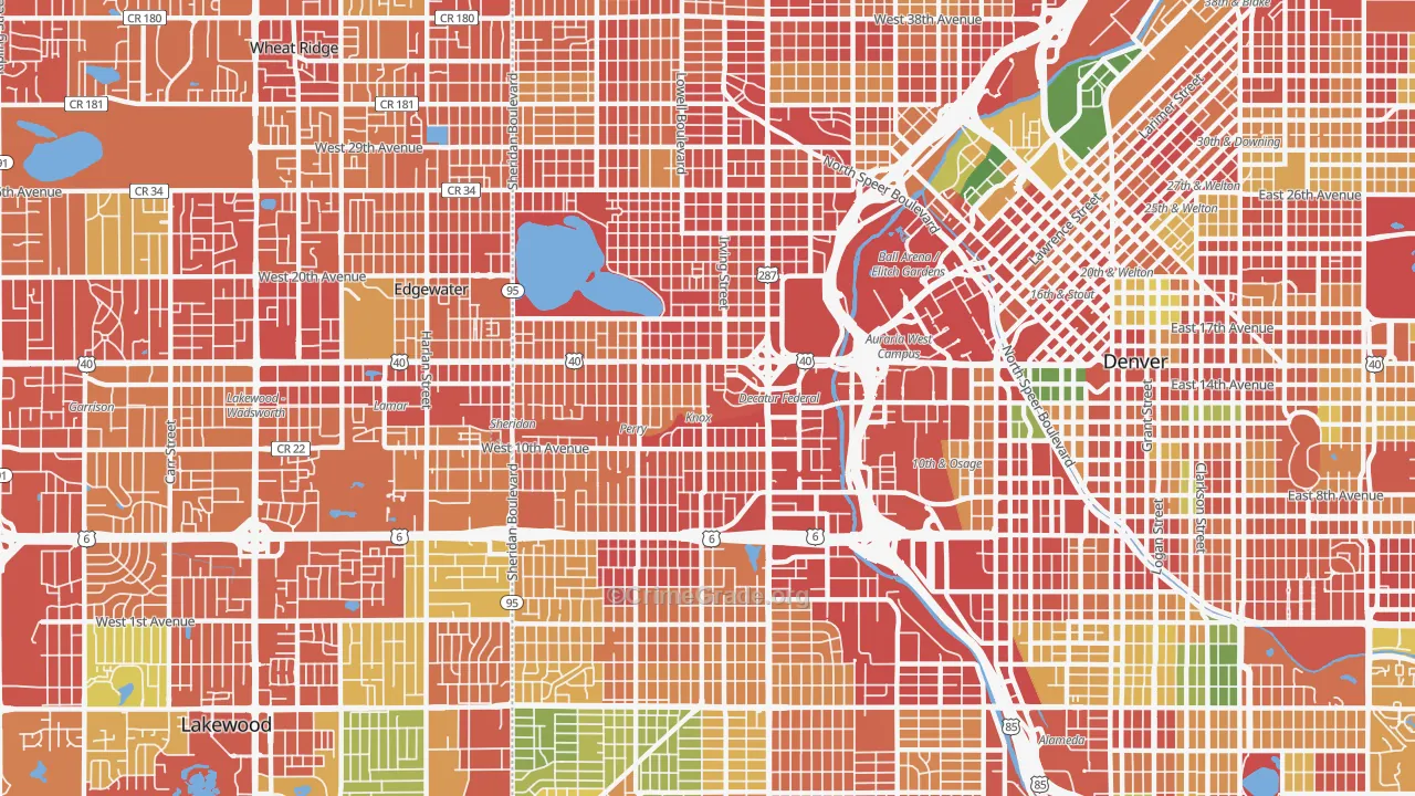 Central West Denver, Denver, CO Map of Burglary Rates