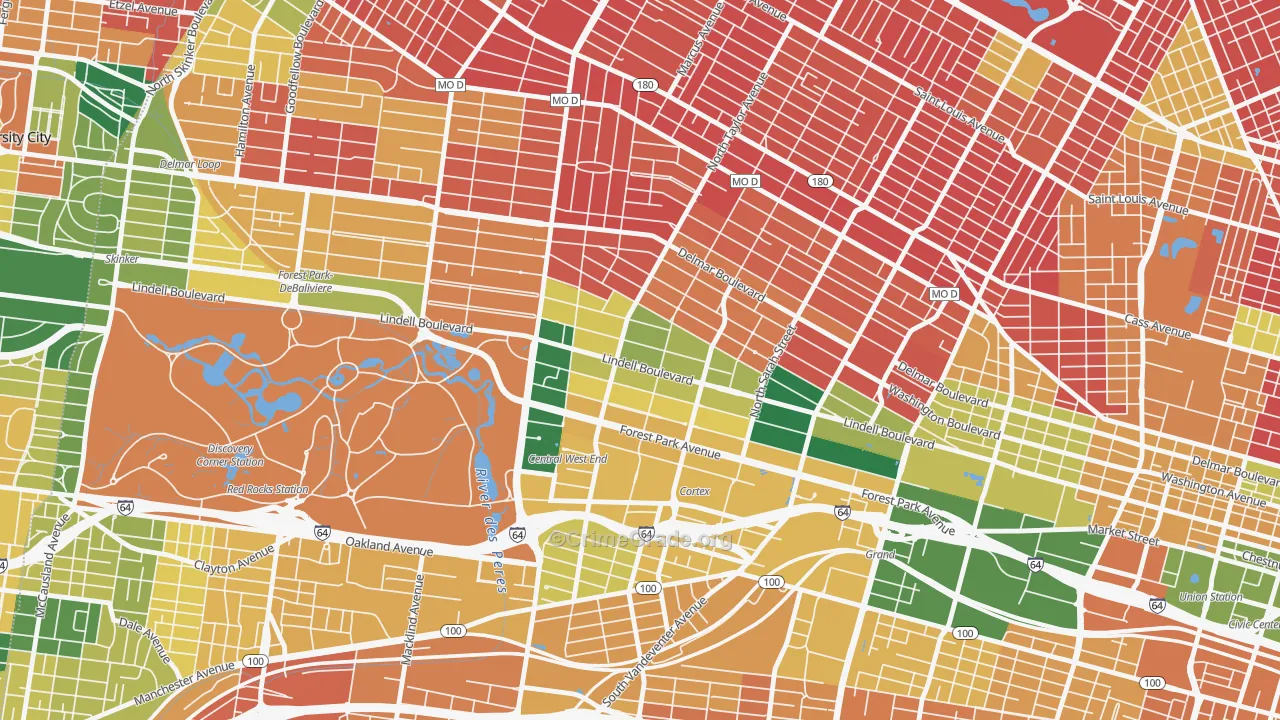 Central West End, St. Louis, MO Map of Burglary Rates