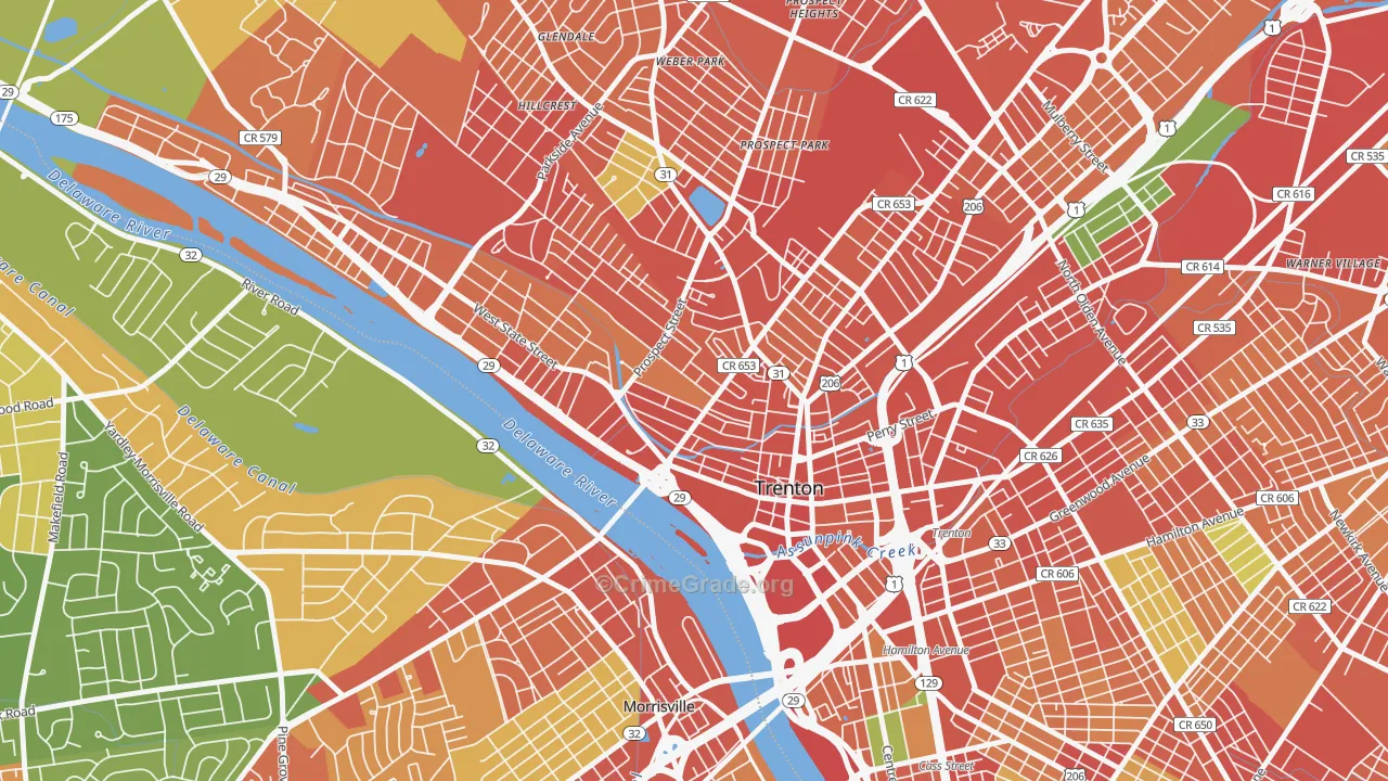 Central West, Trenton, NJ Map of Burglary Rates