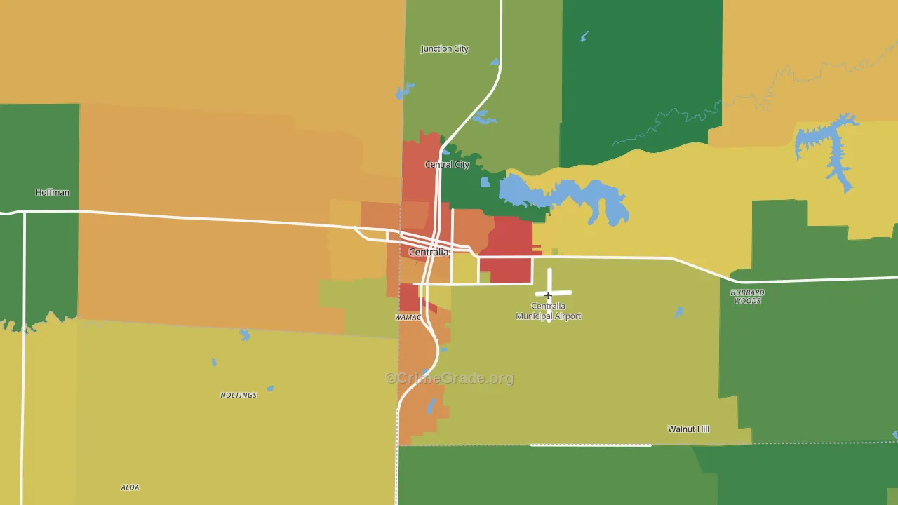 Centralia, IL Map of Burglary Rates