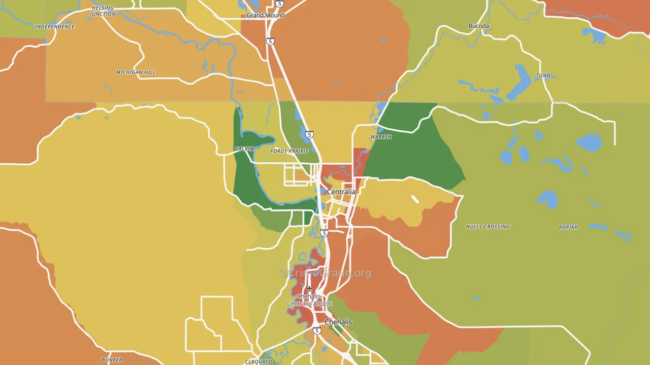 Centralia, WA Map of Burglary Rates