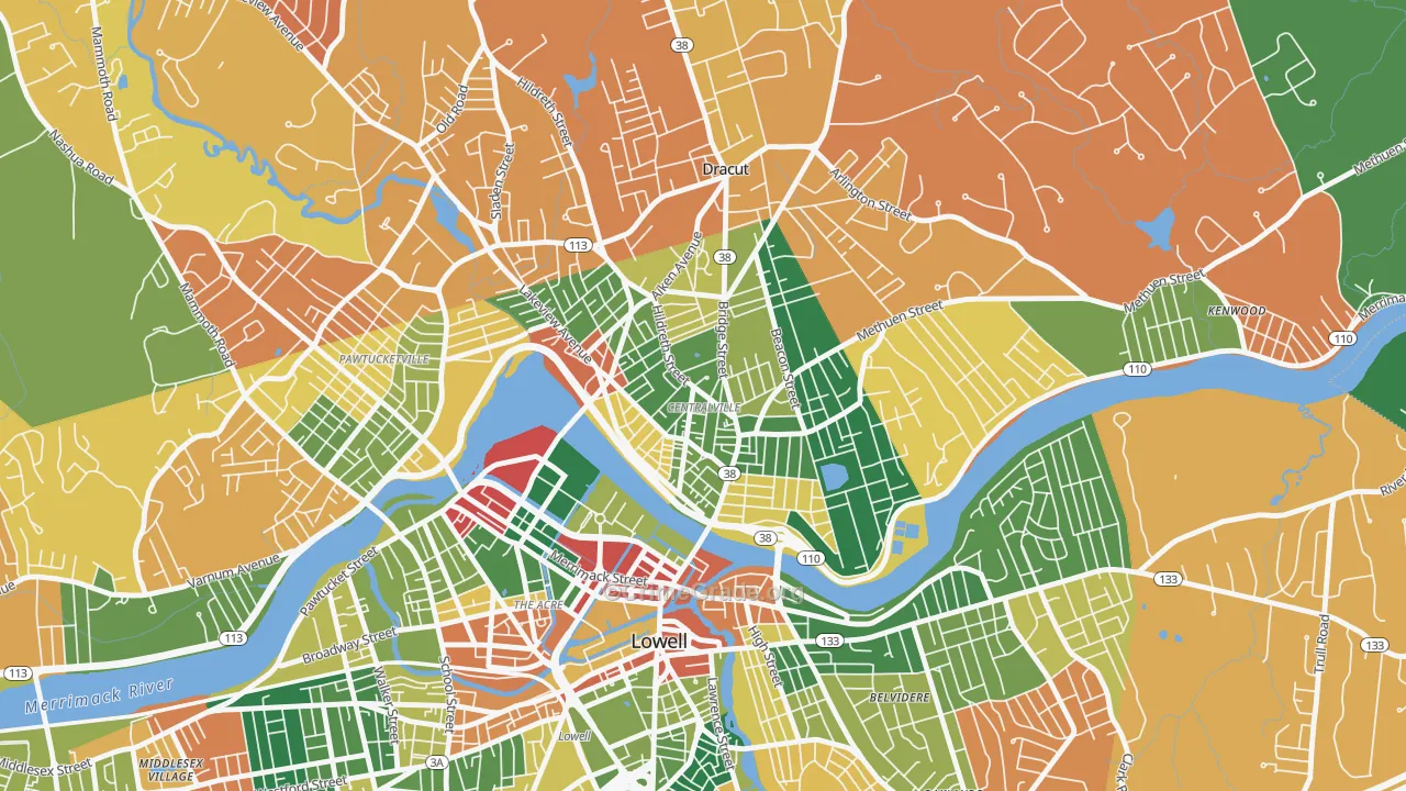 Centralville, Lowell, MA Map of Burglary Rates