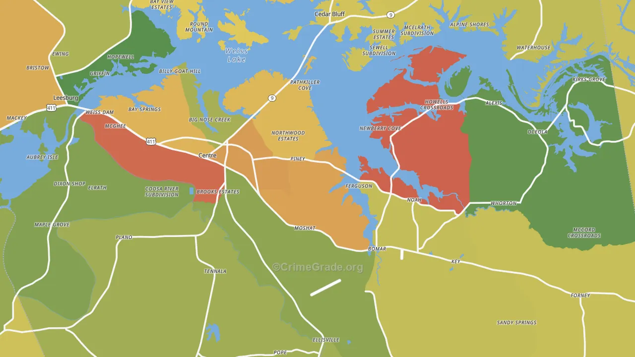 Centre, AL Map of Burglary Rates