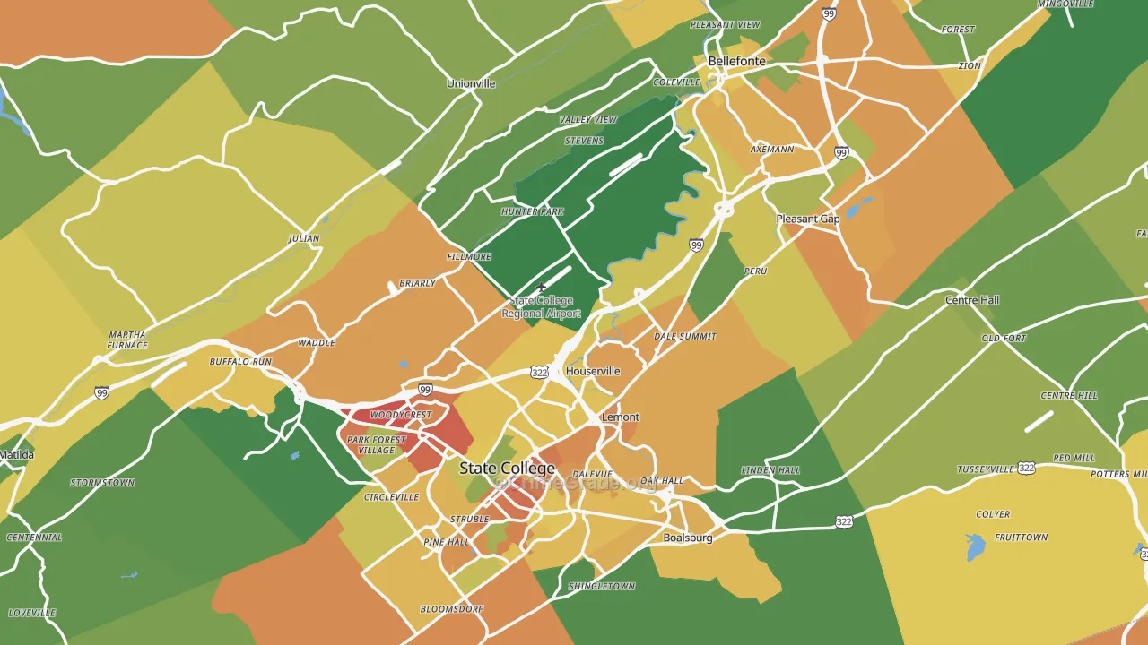 Centre County, PA Map of Burglary Rates