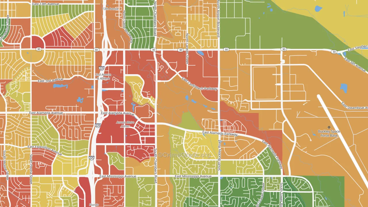Centretech, Aurora, CO Map of Burglary Rates