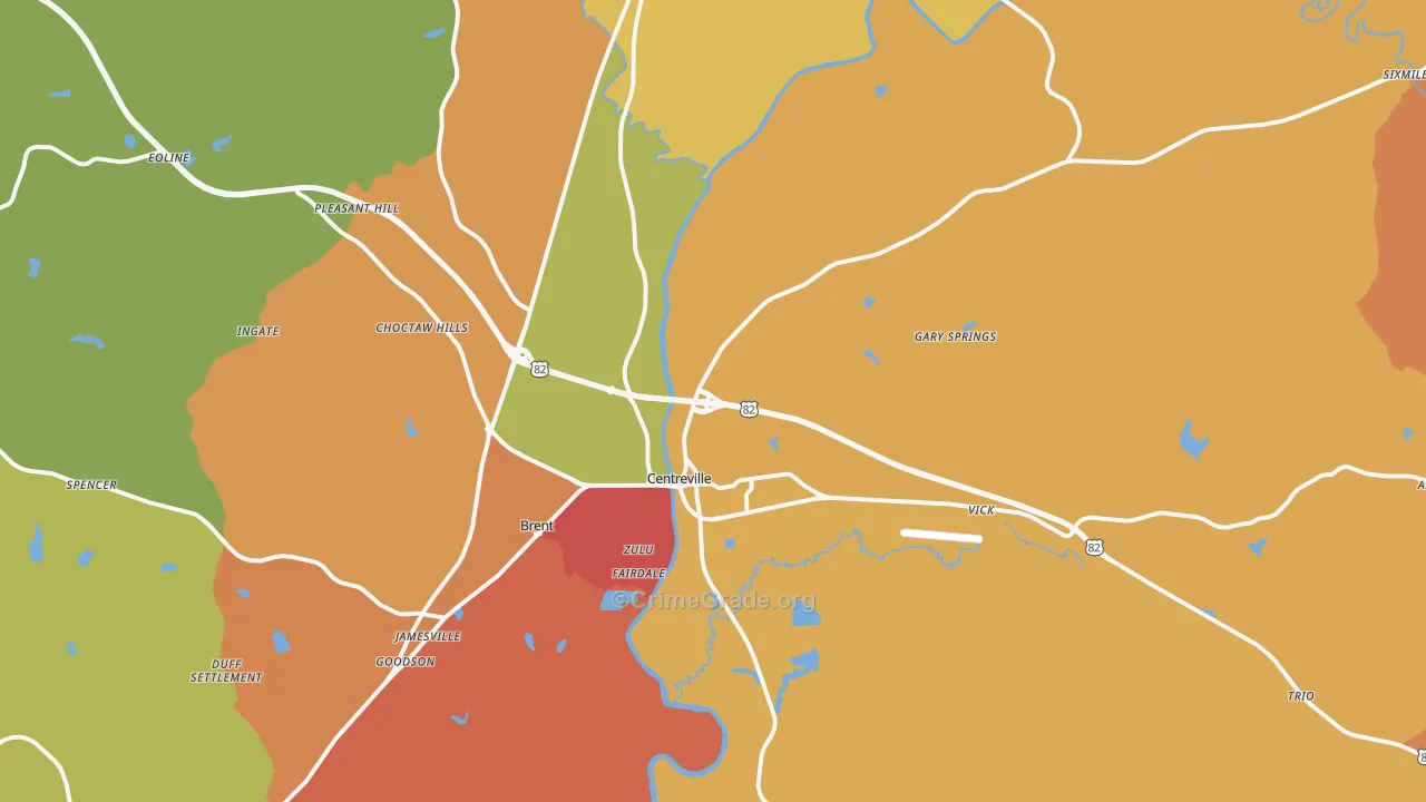 Centreville, AL Map of Burglary Rates