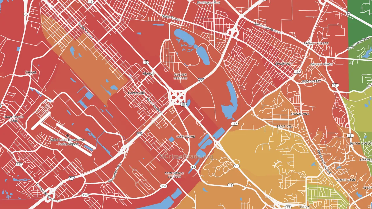 Centreville, IL Map of Burglary Rates
