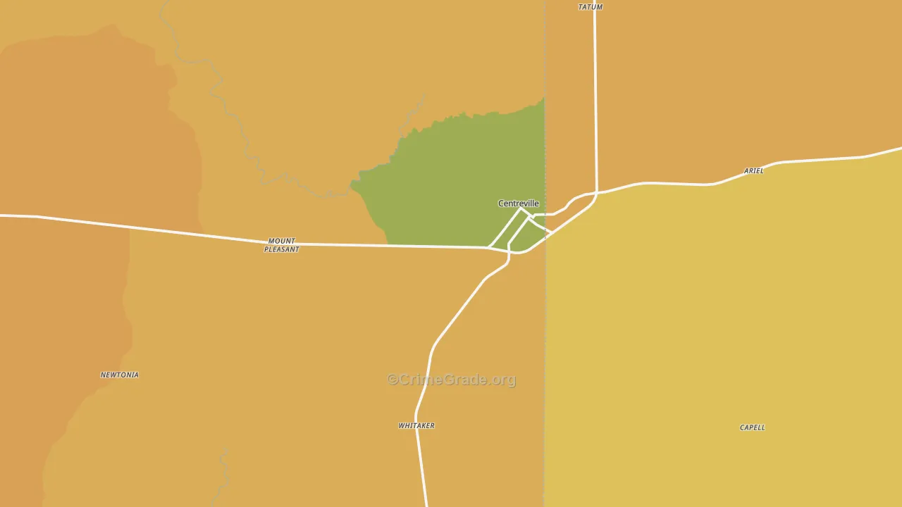 Centreville, MS Map of Burglary Rates