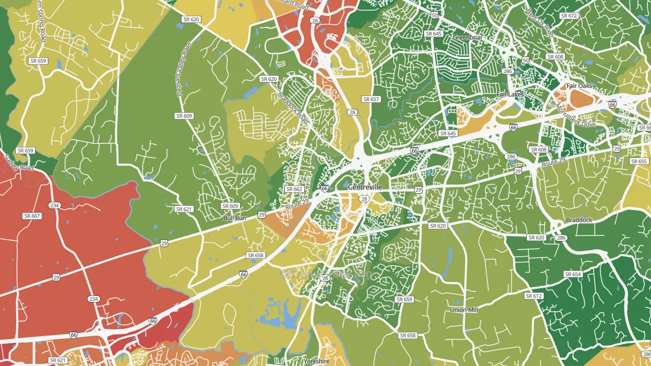 Centreville, VA Map of Burglary Rates