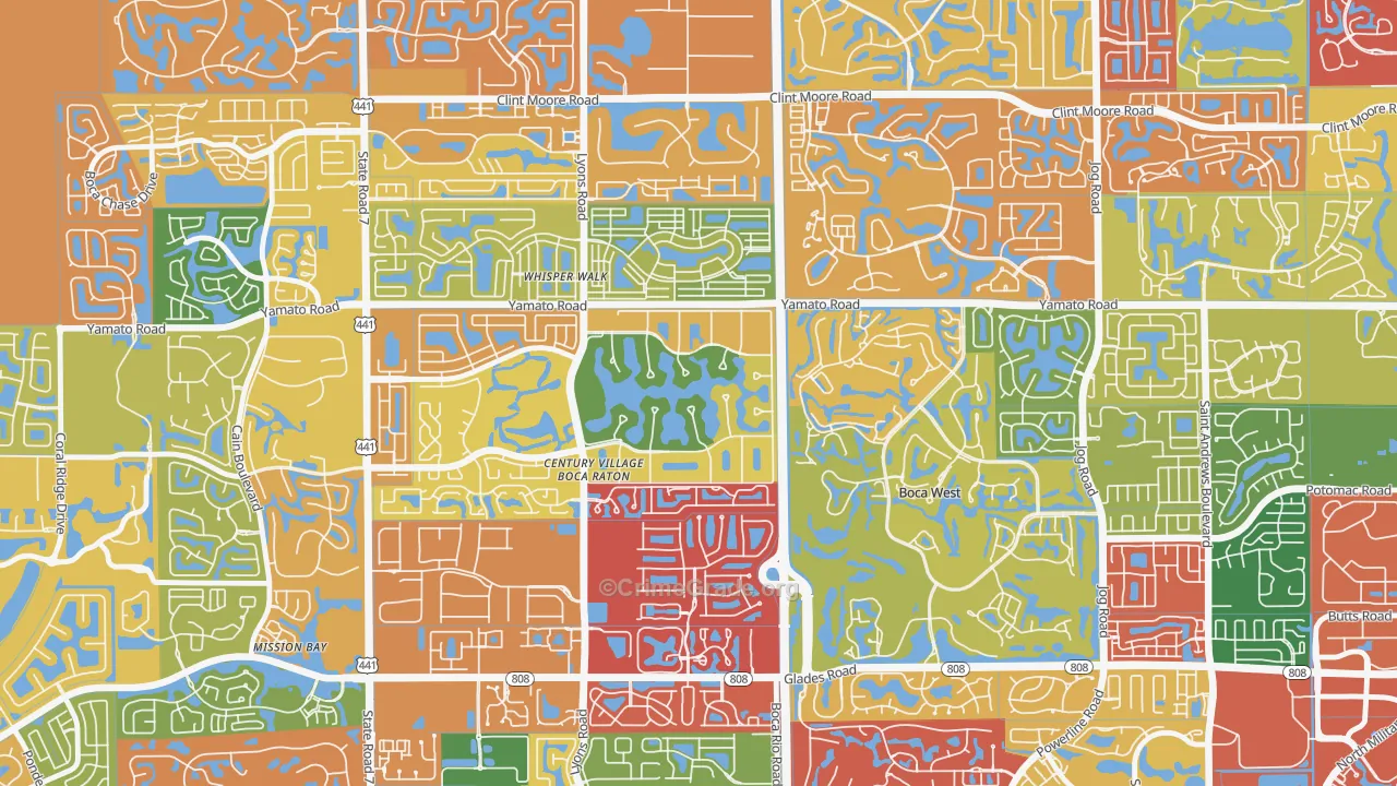 Century Village West, Boca Raton, FL Map of Burglary Rates