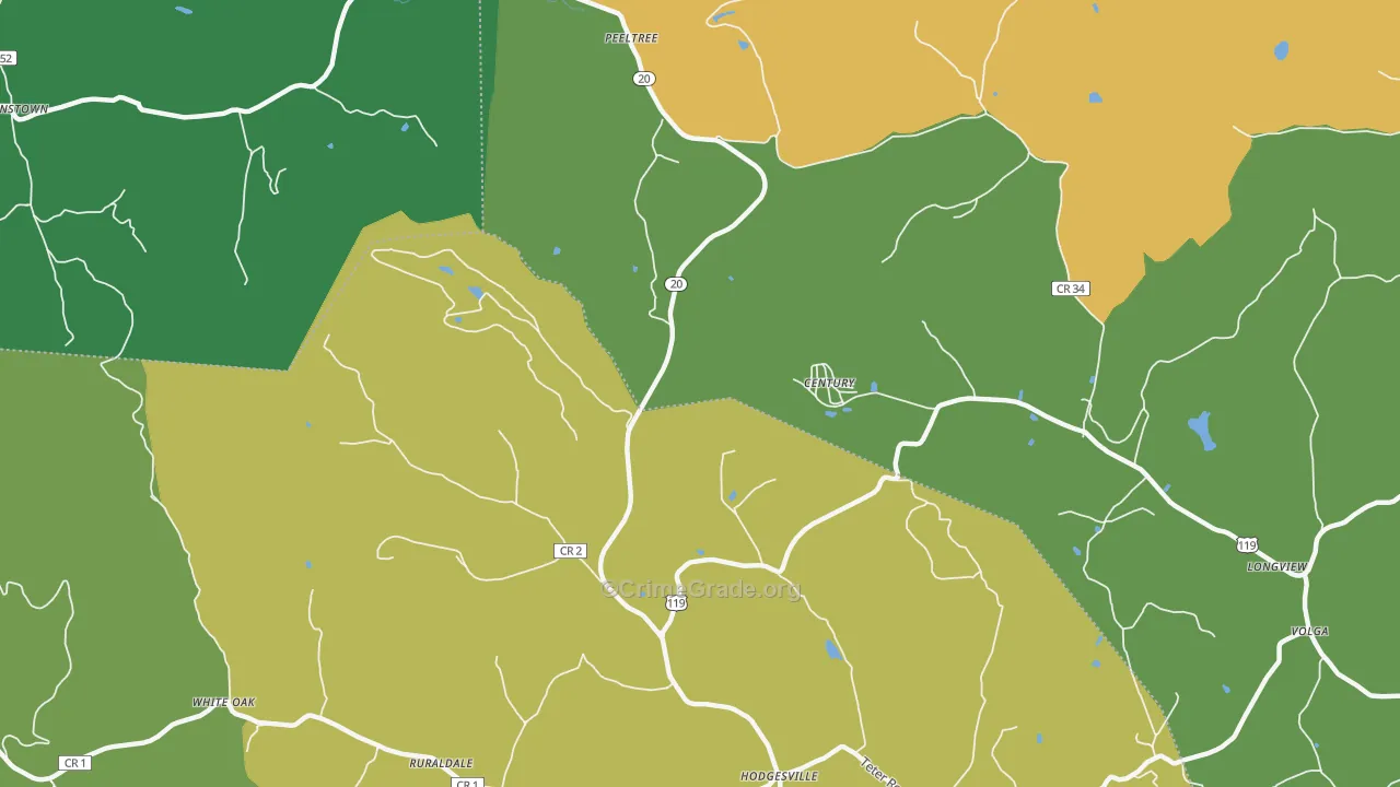 Century, WV Map of Burglary Rates