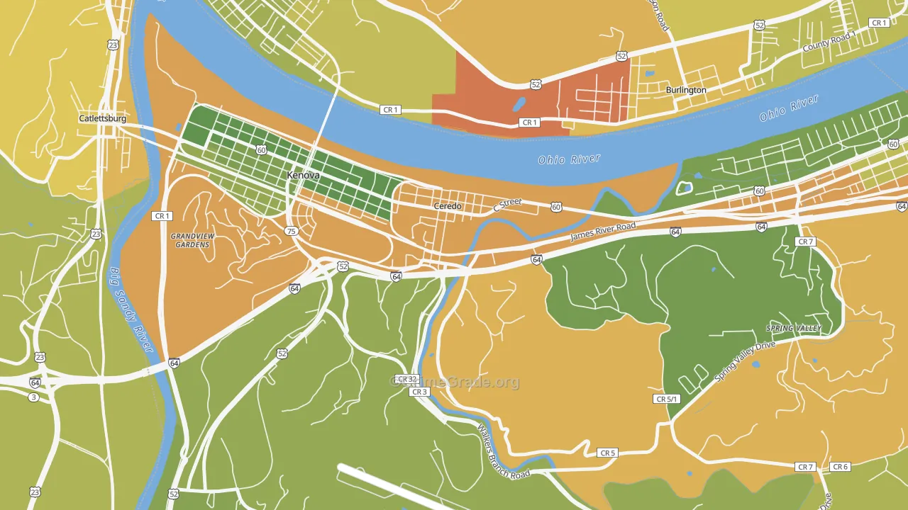 Ceredo, WV Map of Burglary Rates