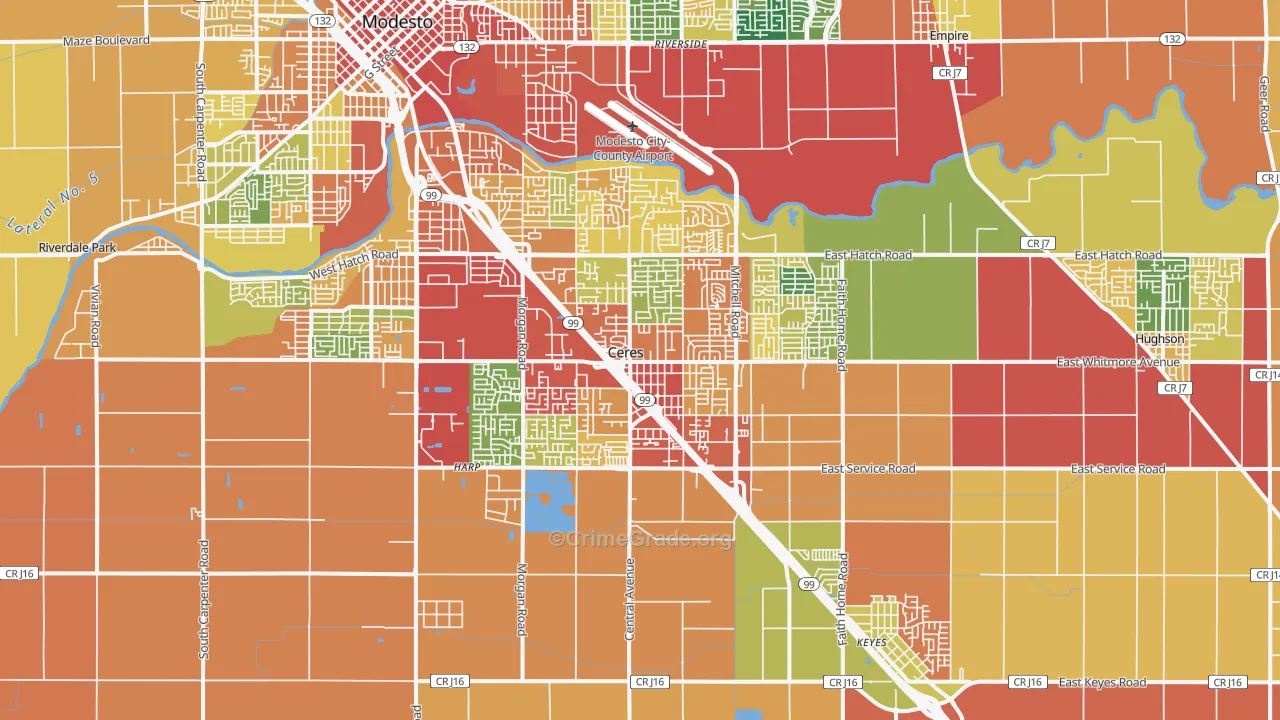Ceres, CA Map of Burglary Rates
