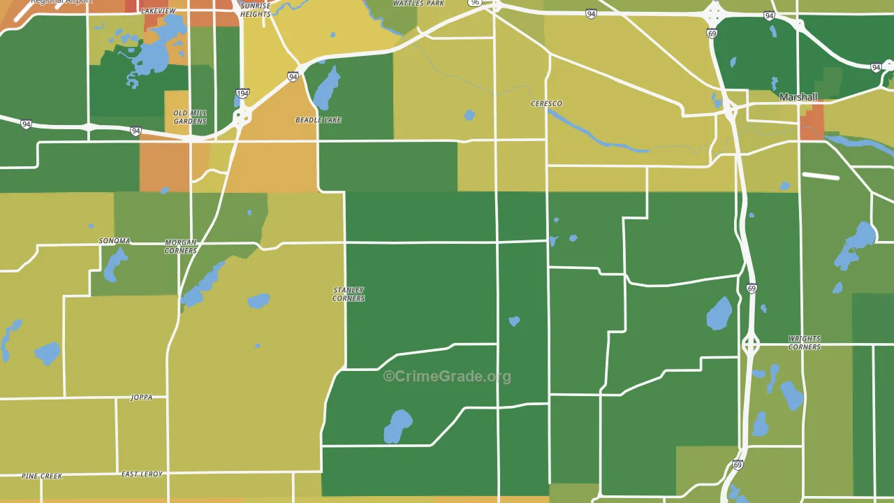 Ceresco, MI Map of Burglary Rates