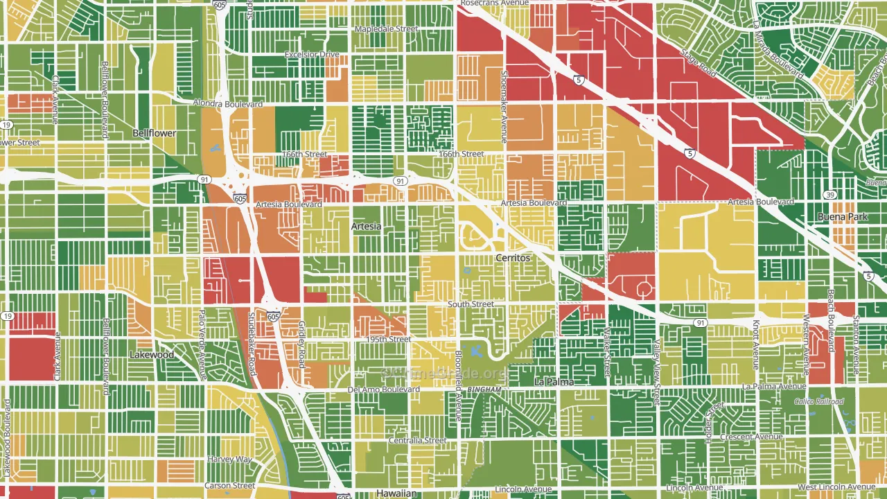 Cerritos, CA Map of Burglary Rates