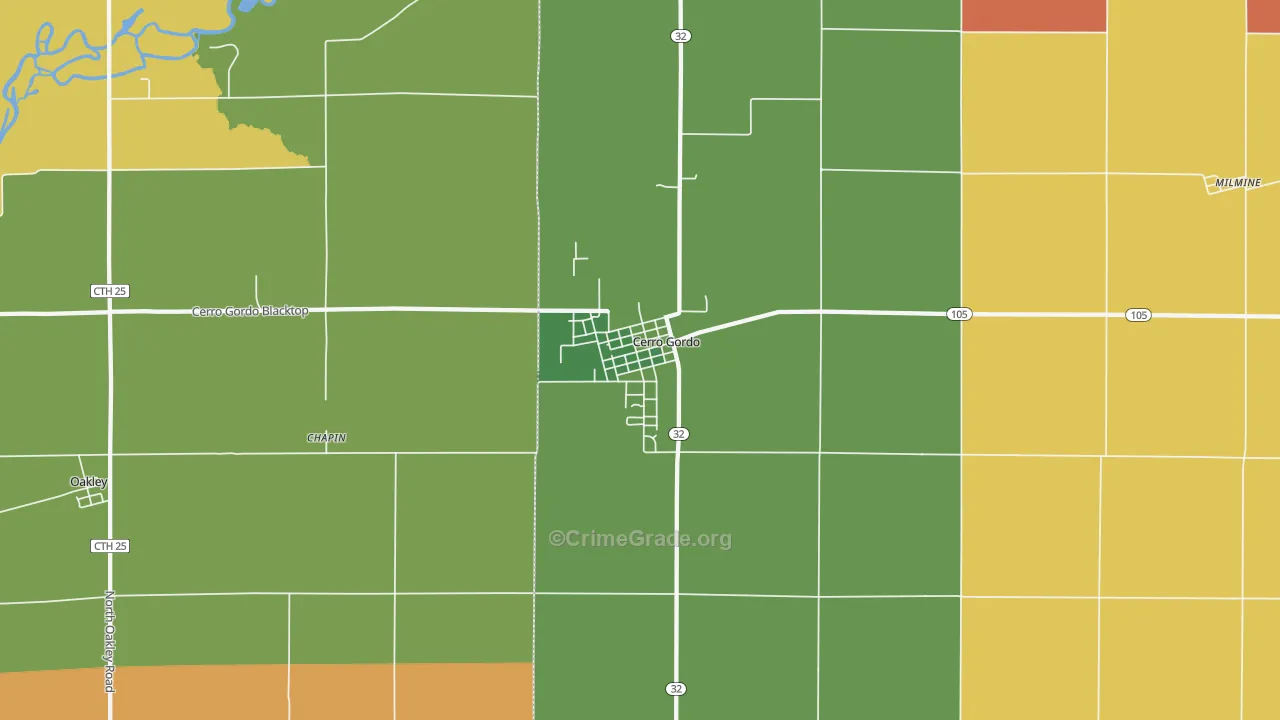 Cerro Gordo, IL Map of Burglary Rates