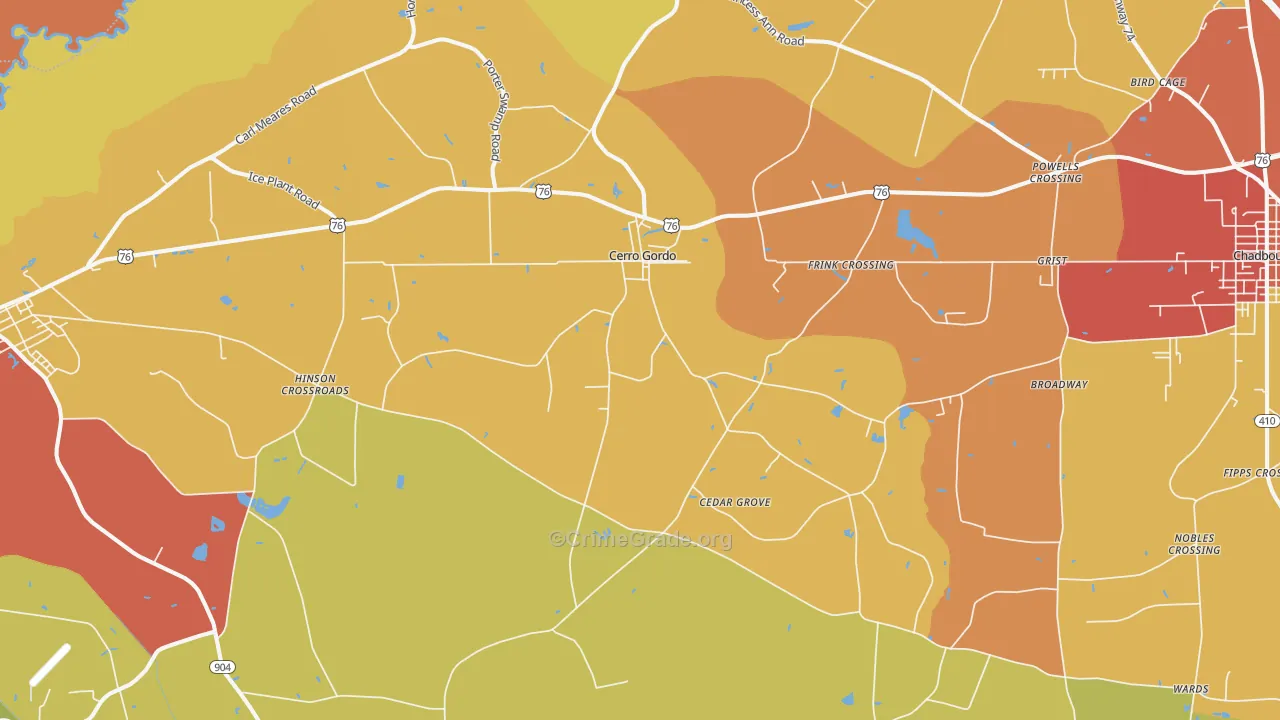 Cerro Gordo, NC Map of Burglary Rates
