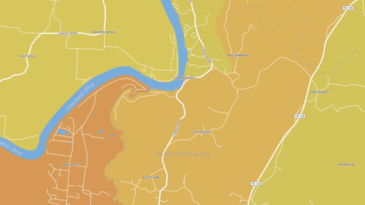 Cerro Gordo, TN Map of Burglary Rates