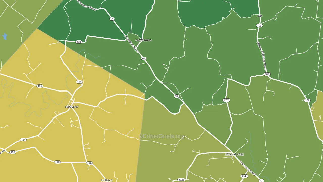Cerulean, KY Map of Burglary Rates