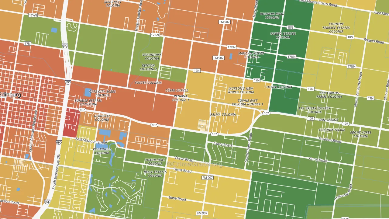 Cesar Chavez, TX Map of Burglary Rates