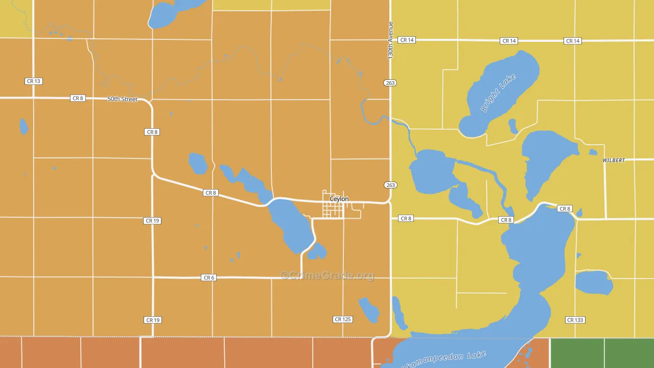 Ceylon, MN Map of Burglary Rates