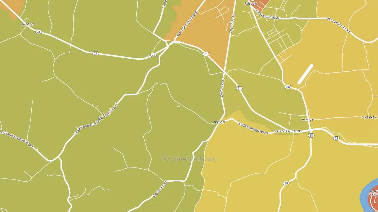 Ceylon, PA Map of Burglary Rates