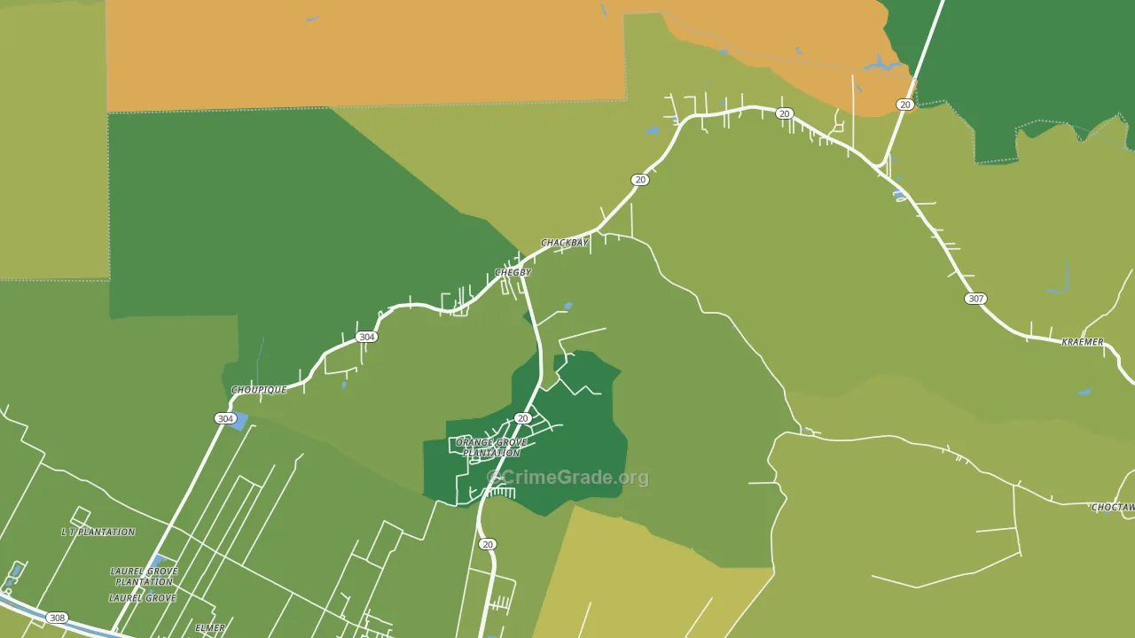 Chackbay, LA Map of Burglary Rates