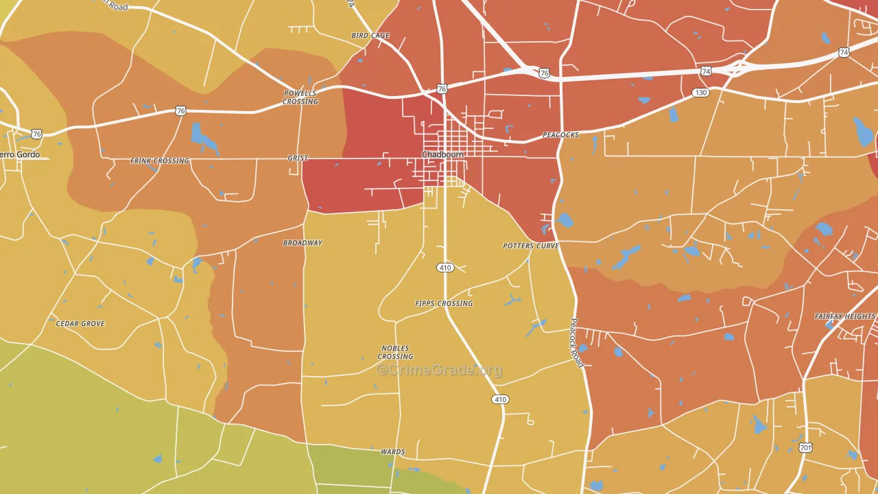 Chadbourn, NC Map of Burglary Rates