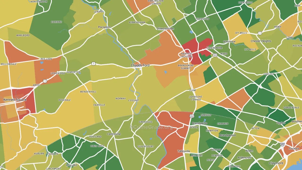 Chadds Ford, PA Map of Burglary Rates