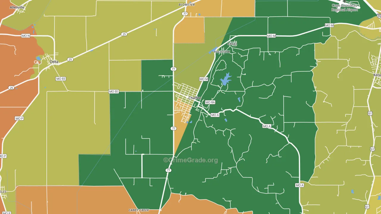 Chaffee, MO Map of Burglary Rates