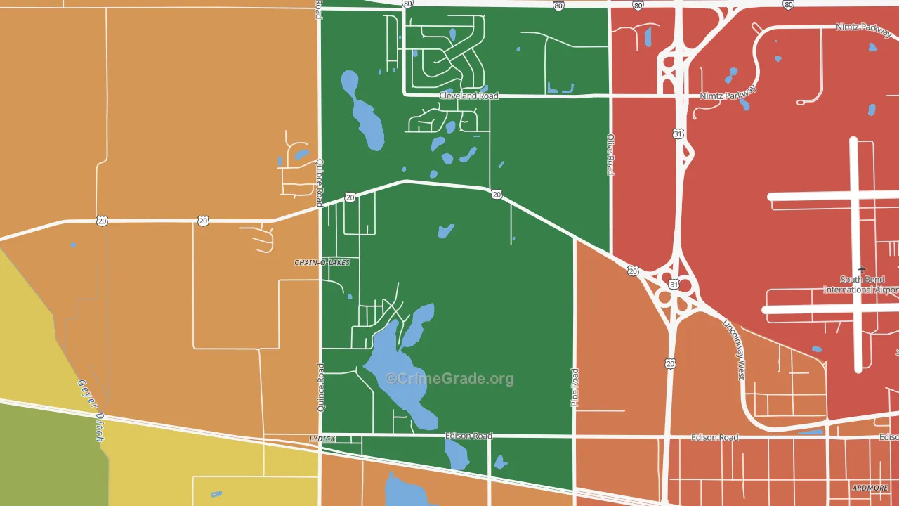 Chain-O-Lakes, IN Map of Burglary Rates