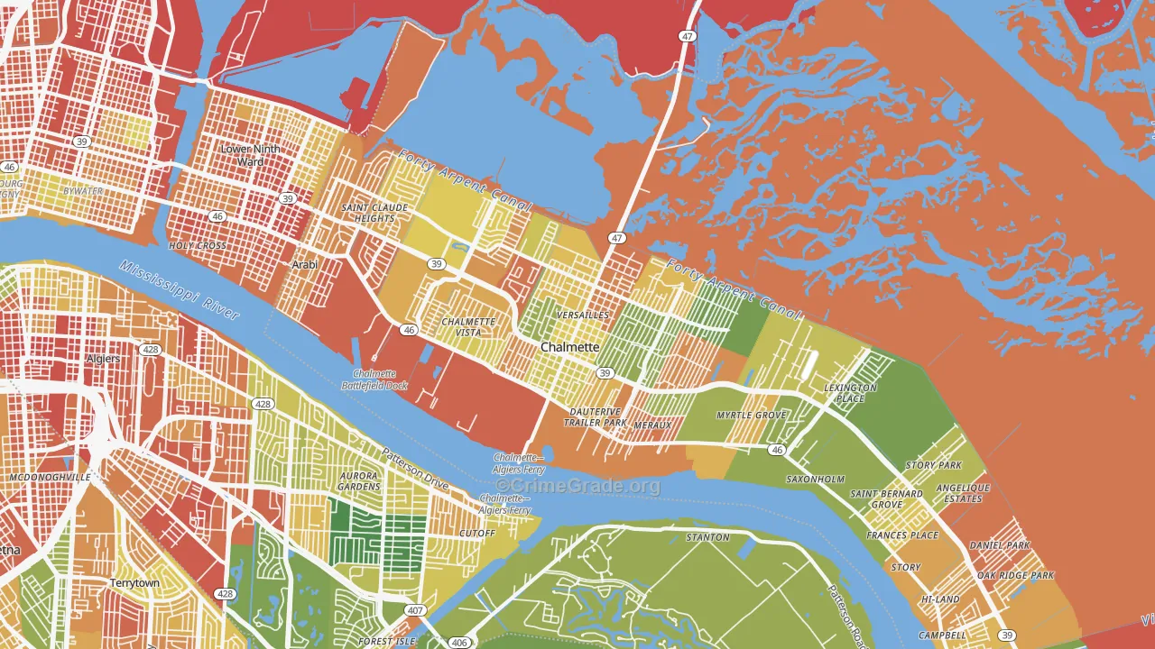 Chalmette, LA Map of Burglary Rates