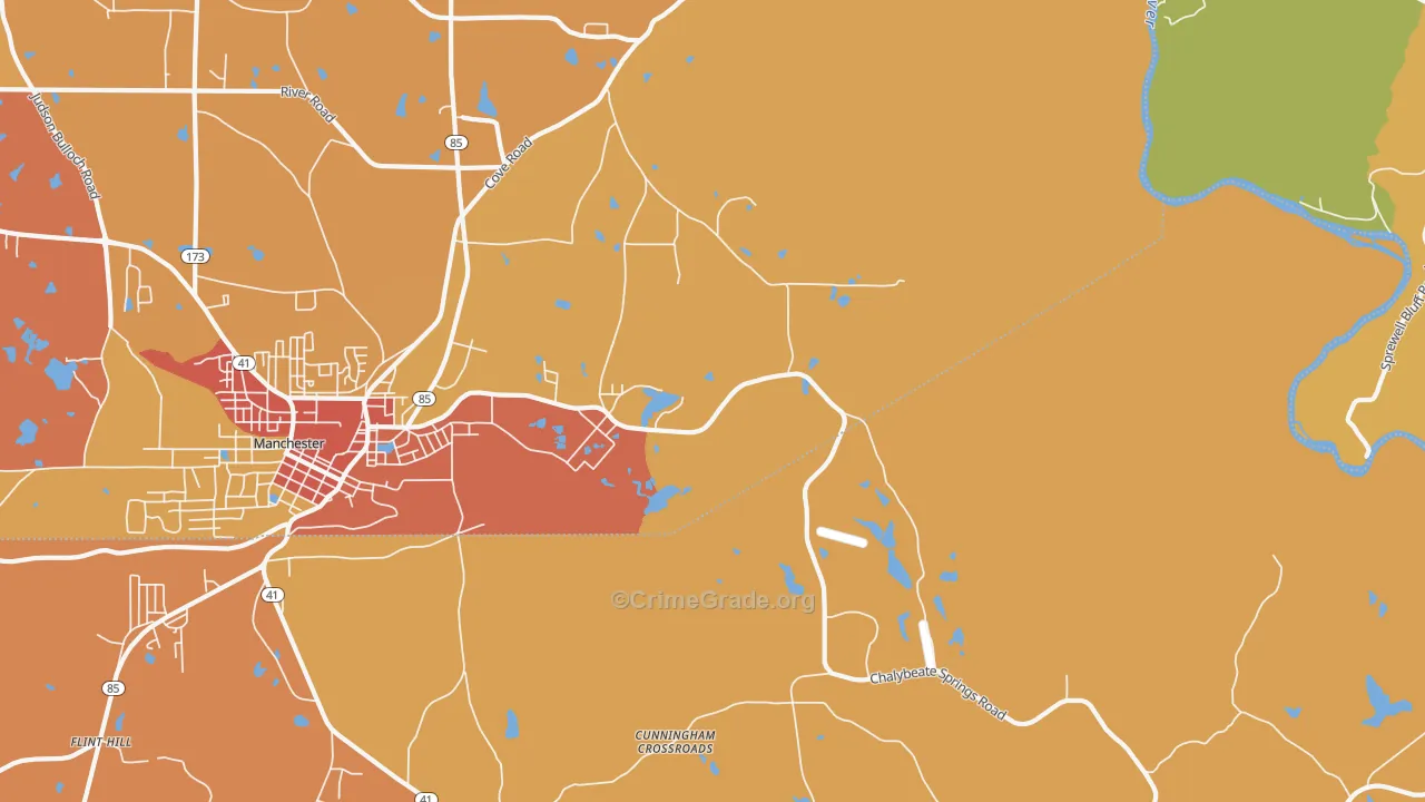 Chalybeate Springs, GA Map of Burglary Rates