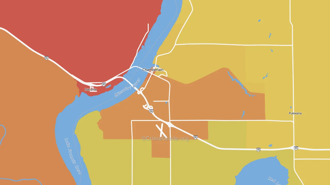 Chamberlain, SD Map of Burglary Rates